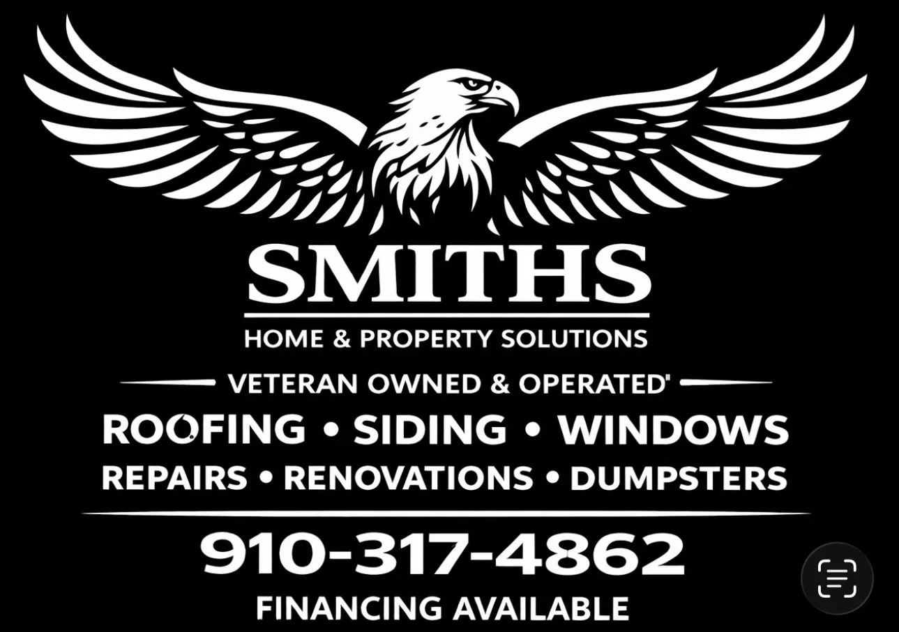 Eagle logo with business name and service offerings for roofing and home improvement company