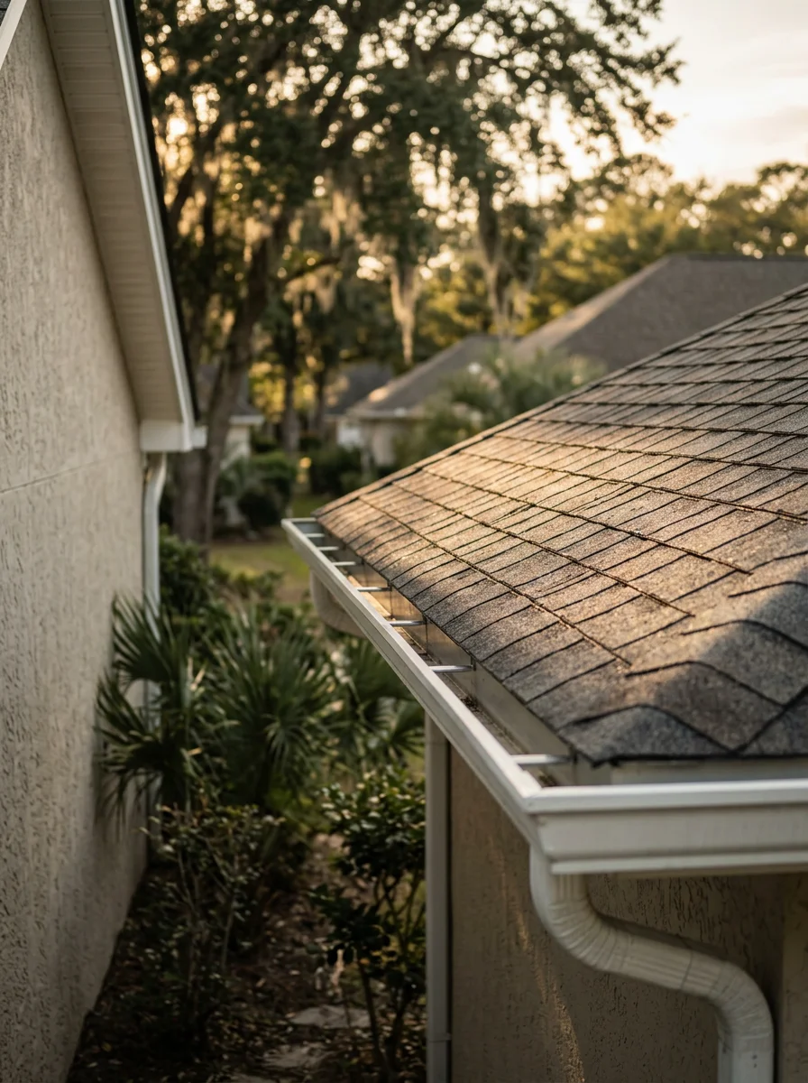 Close-up of a well-maintained home exterior in a Brunswick County neighborhood, showing professional craftsmanship and durability.