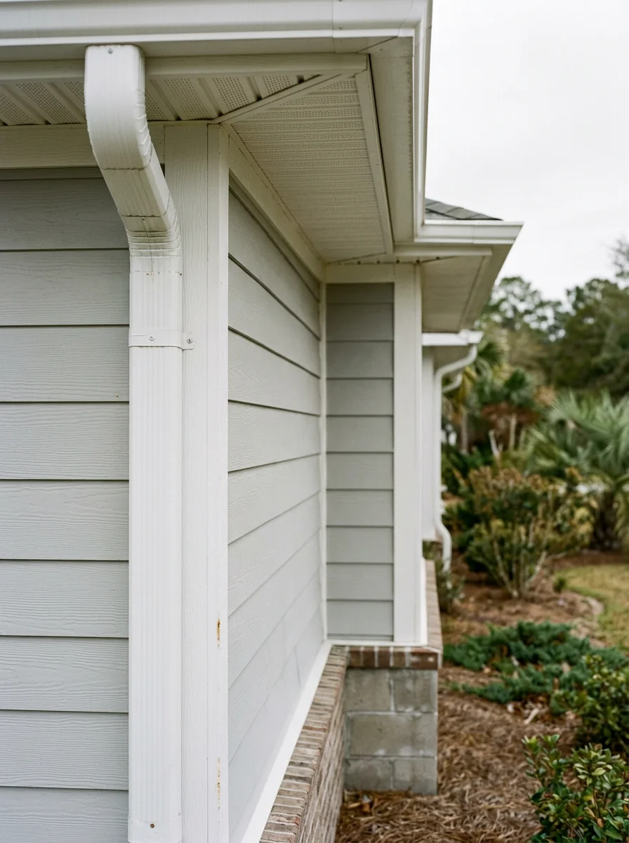 Close-up of a Shallotte home's exterior finish and details, showing professional workmanship and attention to local durability standards.